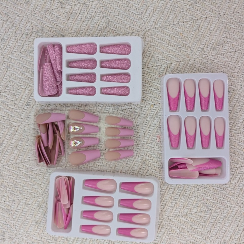 Pink and Nude Press-On Nail Set Bundle. Set Of 4 Kits.